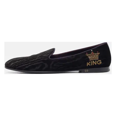 Dolce & Gabbana Black Velvet King Slip On Smoking Slippers Size