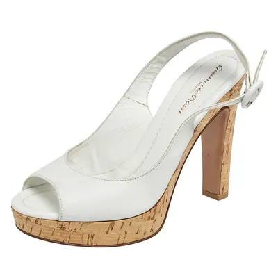 Gianvito Rossi White Leather Cork Platform Slingback Sandals Sie