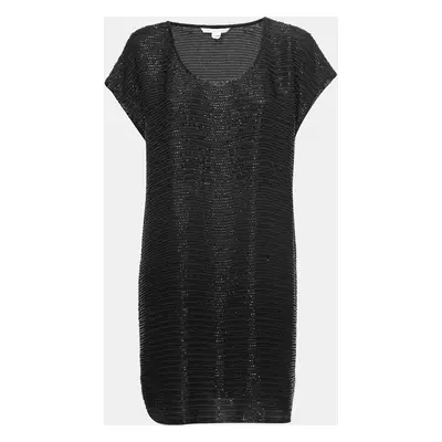 Diane Von Furstenberg Black New Sol Two Bugle Bead Embellished Mini Dress