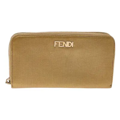 Fendi Gold Embossed Leather Zip Around Wallet