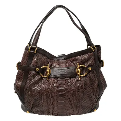 Gucci Brown Python Leather Horsebit Jockey Tote