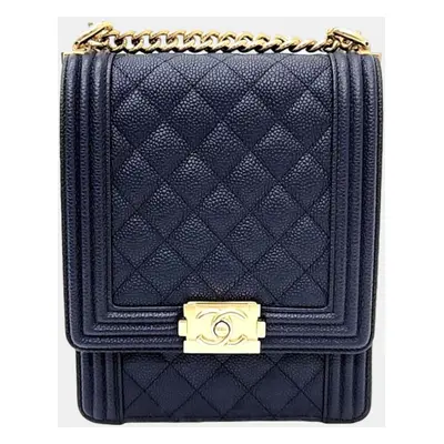 Chanel Navy Blue Caviar Leather North/South Quilted Flap Bag