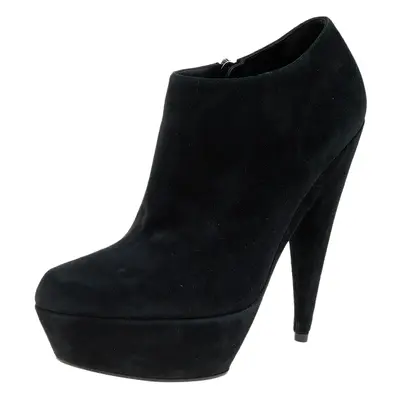 Yves Saint Laurent Black Suede Platform Ankle Boots Size