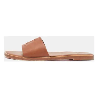 Christian Louboutin Brown Leather Cl Flat Slides Size 39.5