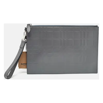 Burberry Grey Check Embossed Leather Edin Zip Pouch