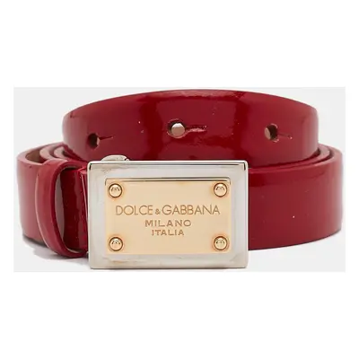 Dolce & Gabbana Red Patent Leather Logo Plaque Belt