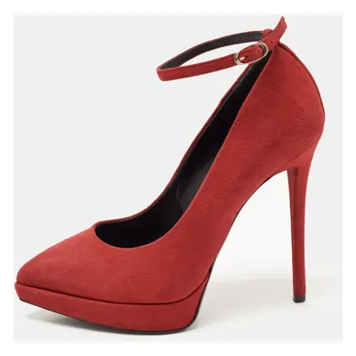 Giuseppe Zanotti Red Suede Ankle Strap Platform Pointed Toe Pumps Size