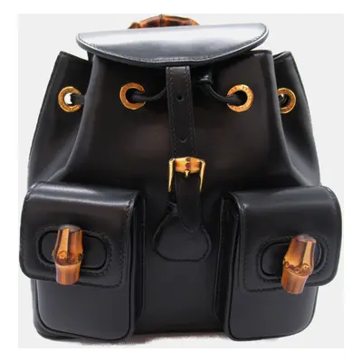 Gucci Leather Black Bamboo Backpack