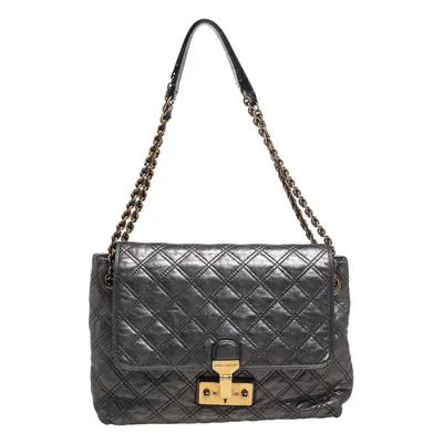 Marc Jacobs Metallic Silver Quilted Leather Large Baroque Single Shoulder Bag