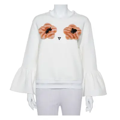 Fendi Cream Knit Pom - Pom Applique Flared Sleeve Jumper