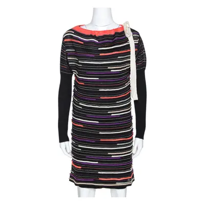 M Missoni Black Embossed Stripe Lurex Wool Knit Mini Dress