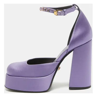 Versace Purple Satin Crystal Embellished Aevitas Platform Pumps Size 38.5