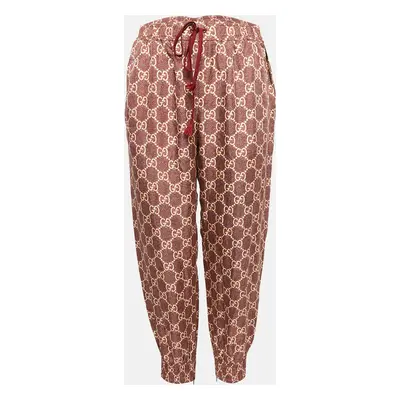 Gucci Burgundy GG Supreme Print Silk Joggers