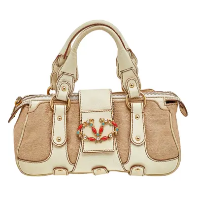 Valentino Cream/Beige Fabric And Leather VLogo Flap Shoulder Bag