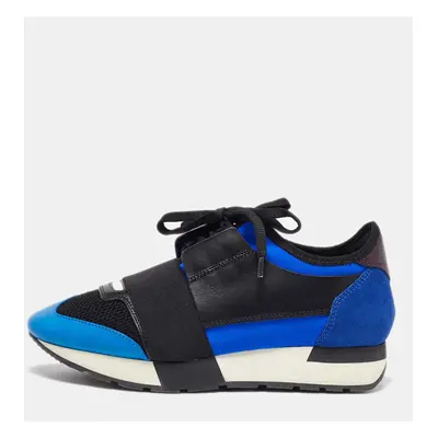 Balenciaga Blue Leather, Mesh and Suede Race Runner Low Top Sneakers Size