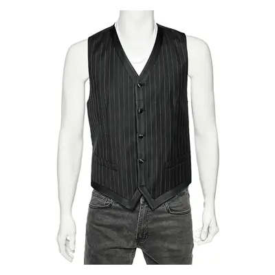 Dolce & Gabbana Black Striped Wool Satin Trim Vest