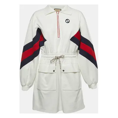 Gucci White Knit Interlocking G Web Detailed Mini Polo Dress