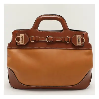 Salvatore Ferragamo Brown Two Tone Leather W Satchel