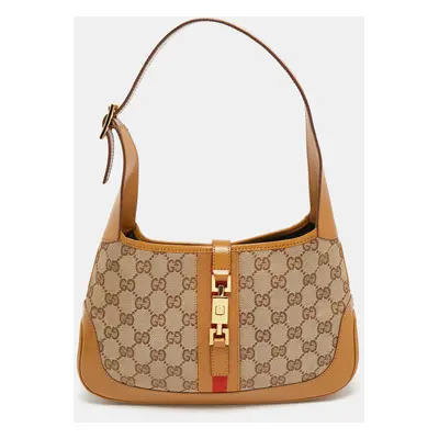 Gucci Beige/Brown GG Canvas and Leather Small Jackie Hobo