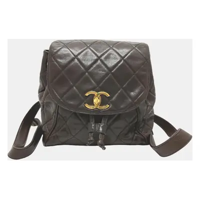 Chanel Brown Leather Vintage CC Backpack Bag