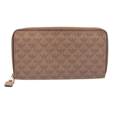 Emporio Armani Beige Printed Leather Zip Around Wallet