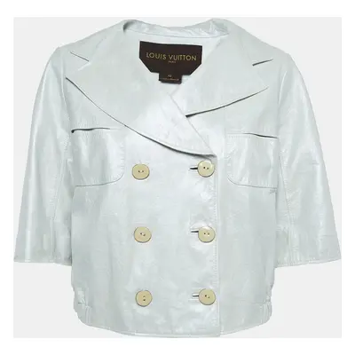 Louis Vuitton Silver Crinkled Leather Biker Jacket