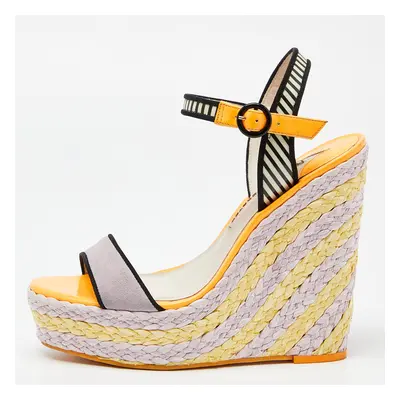 Sophia Webster Multicolor Suede and Striped Leather Lucita Wedge Sandals Size 39.5