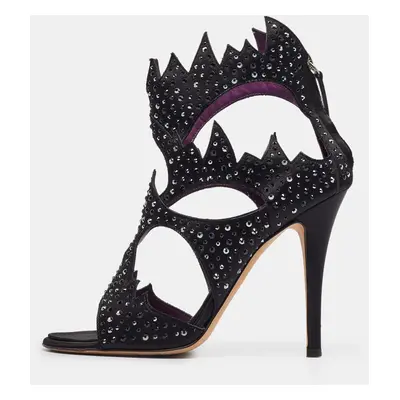 Giuseppe Zanotti Black Studded Satin Cut Out Sandals Size