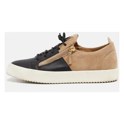 Giuseppe Zanotti Beige/Black Leather and Suede Frankie Lace Up Sneakers Size