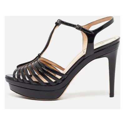 Fendi Black Patent Leather Strappy T-Bar Platform Sandals Size