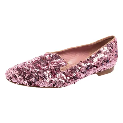 Ralph Lauren Pink Sequin Embellished Quintessa Pewter Smoking Slippers Size