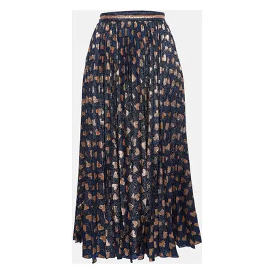 Gucci Navy Blue Heart Pattern Lamé Plisse Midi Skirt