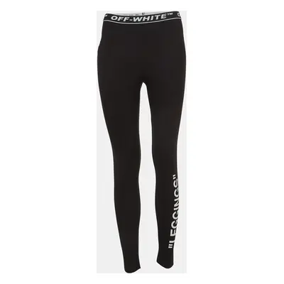 Off-White Black Logo Print Stretch Knit Leggings