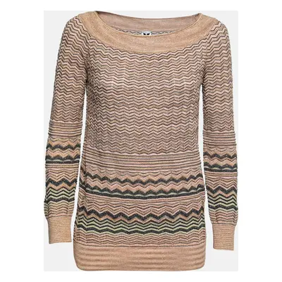 M Missoni Beige Chevron Patterned Lurex Knit Top