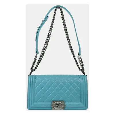 Chanel Blue Lambskin Medium Boy Double Chain Shoulder Bag