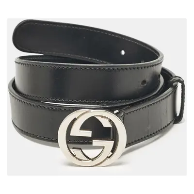 Gucci Black Leather Interlocking G Buckle Belt 90CM