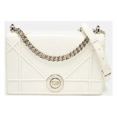 Dior White Crinkled Patent Leather Medium Diorama Shoulder Bag