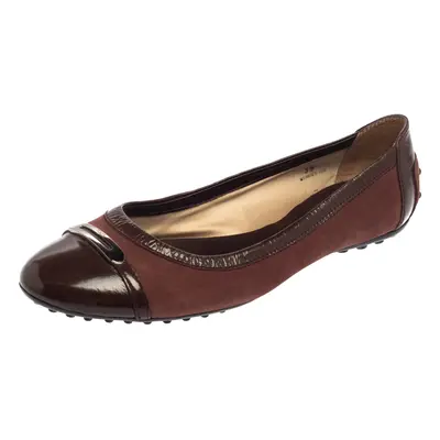 Tod's Two Tone Brown Suede and Patent Leather Cap Toe Ballet Flats Size