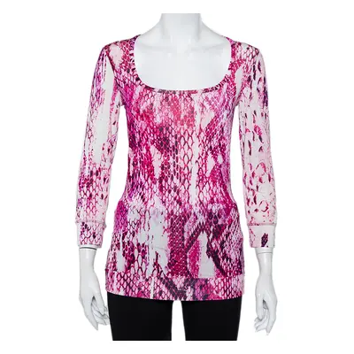 Just Cavalli Pink Animal Printed Knit Scoop Neck T-Shirt