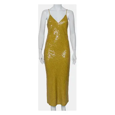 Diane Von Furstenberg Mustard Yellow Sequin Embellished Silk Havita Dress