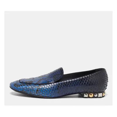 Louis Vuitton Blue/Black Python Studded Heel Loafers Size 37.5