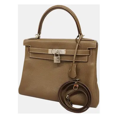 Hermes Etoupe Taurillon Clemence Leather Kelly Tote Bag