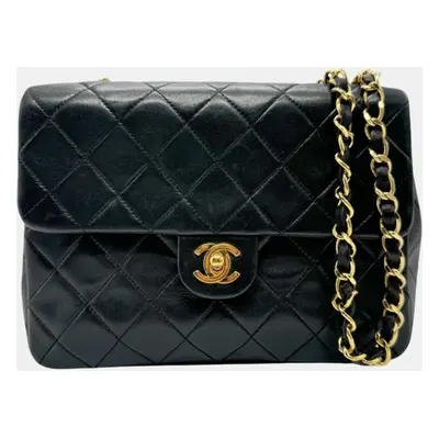 Chanel Black Gold Leather Matelasse Shoulder Bag