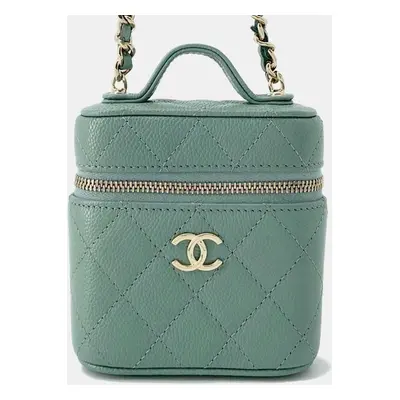 Chanel Green Caviar Leather Small Top Handle Vanity Case Bag