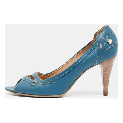 Tod's Blue Leather Peep Toe Pumps Size