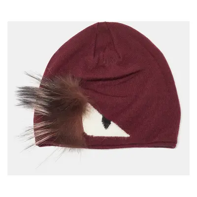 Fendi Burgundy Wool Monster Eye Fur Detail Beanie (One Size)