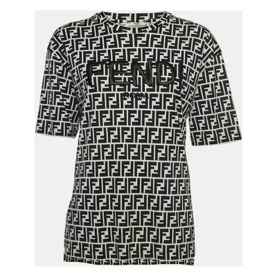 Fendi Black /White Logo Print and Embroidered Cotton T-Shirt