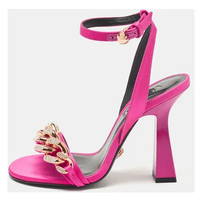 Versace Pink Satin Medusa Chain Ankle Strap Sandals Size