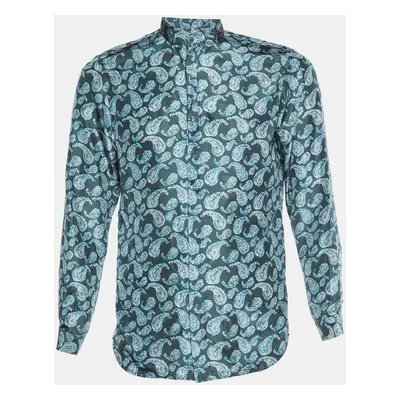 Giorgio Armani Green Paisley Print Silk Buttoned Up Shirt