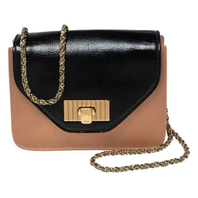 Chloe Black/Beige Leather and Satin Mini Sally Shoulder Bag